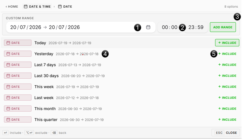 Search date and time